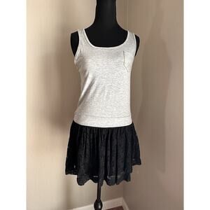 Vintage Forever 21 Y2K Dress Eyelet Details Balletcore Grey Black Sz S Cute